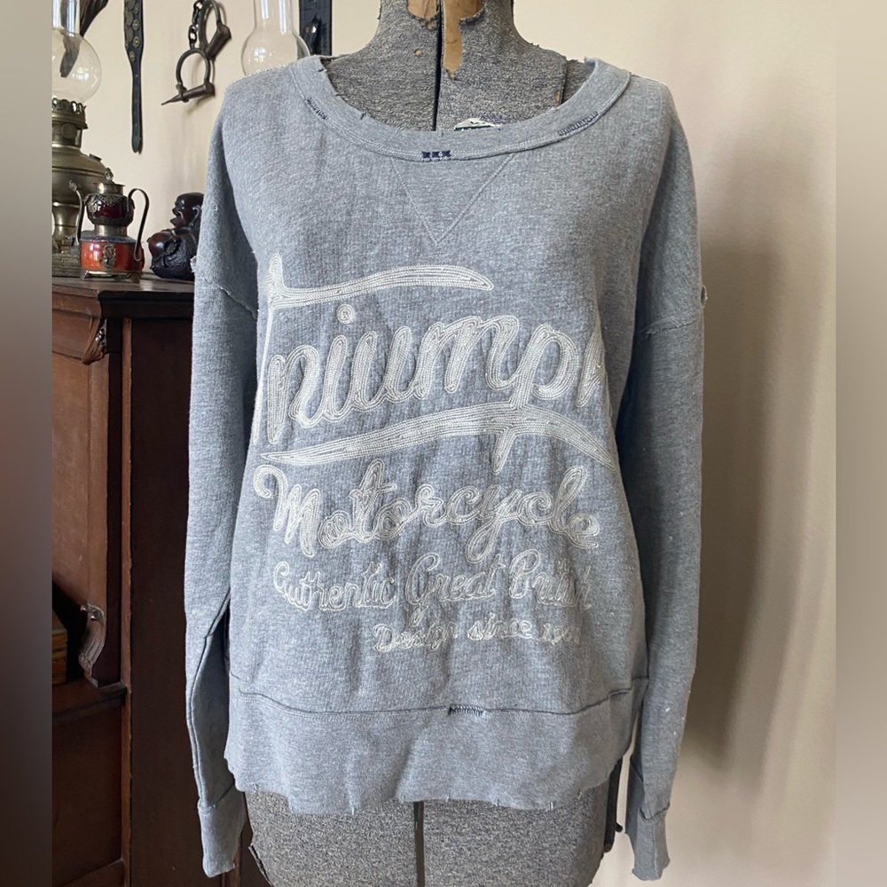 New Lucky Brand "TRUIMPH" Motorcycle Distressed Embroidered Sweatshirt NWT